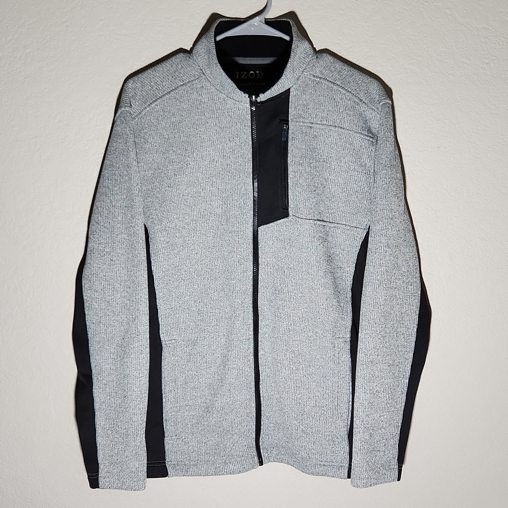 Izod Jacket Mens Size M Advantage Performance Stretch Black Gray Zip